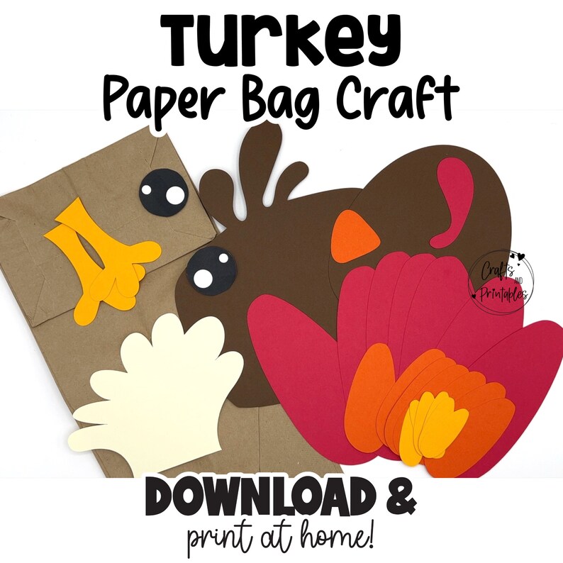 Paper Bag Turkey Craft Pattern Template SVG Cut File PDF Etsy
