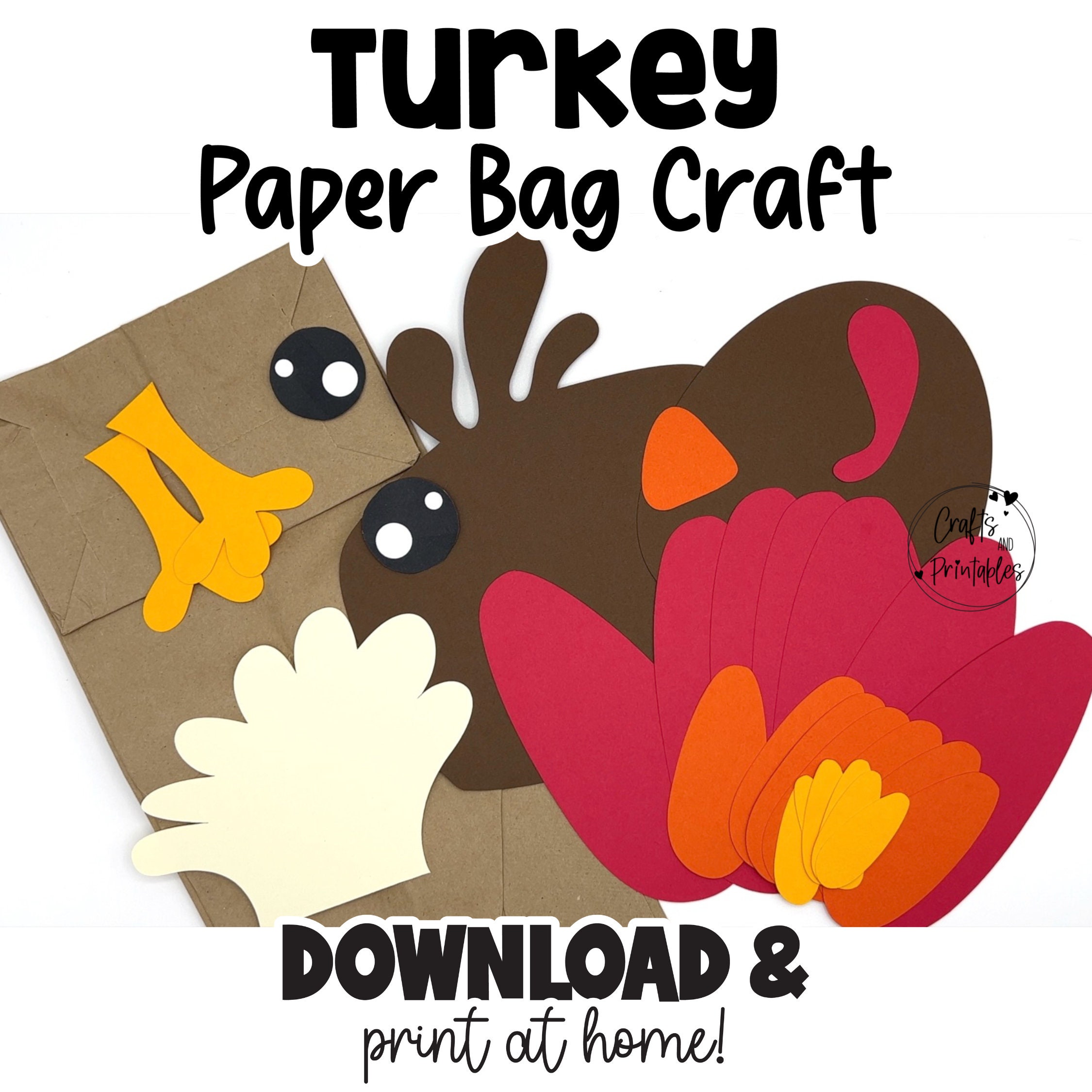 paper bag turkey craft pattern template | svg cut file + pdf