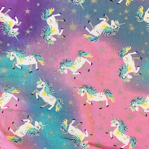 NEW Unicorns and Stars on Pink Tie Dye with Metallic Accents 100% Cotton Fabric **Ships from California ##Click Item Details