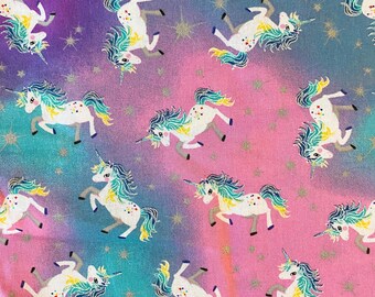 NUOVI unicorni e stelle su tessuto tie-dye rosa con dettagli metallici Tessuto 100% cotone **Spedito dalla California ##Clicca sui dettagli dell'articolo