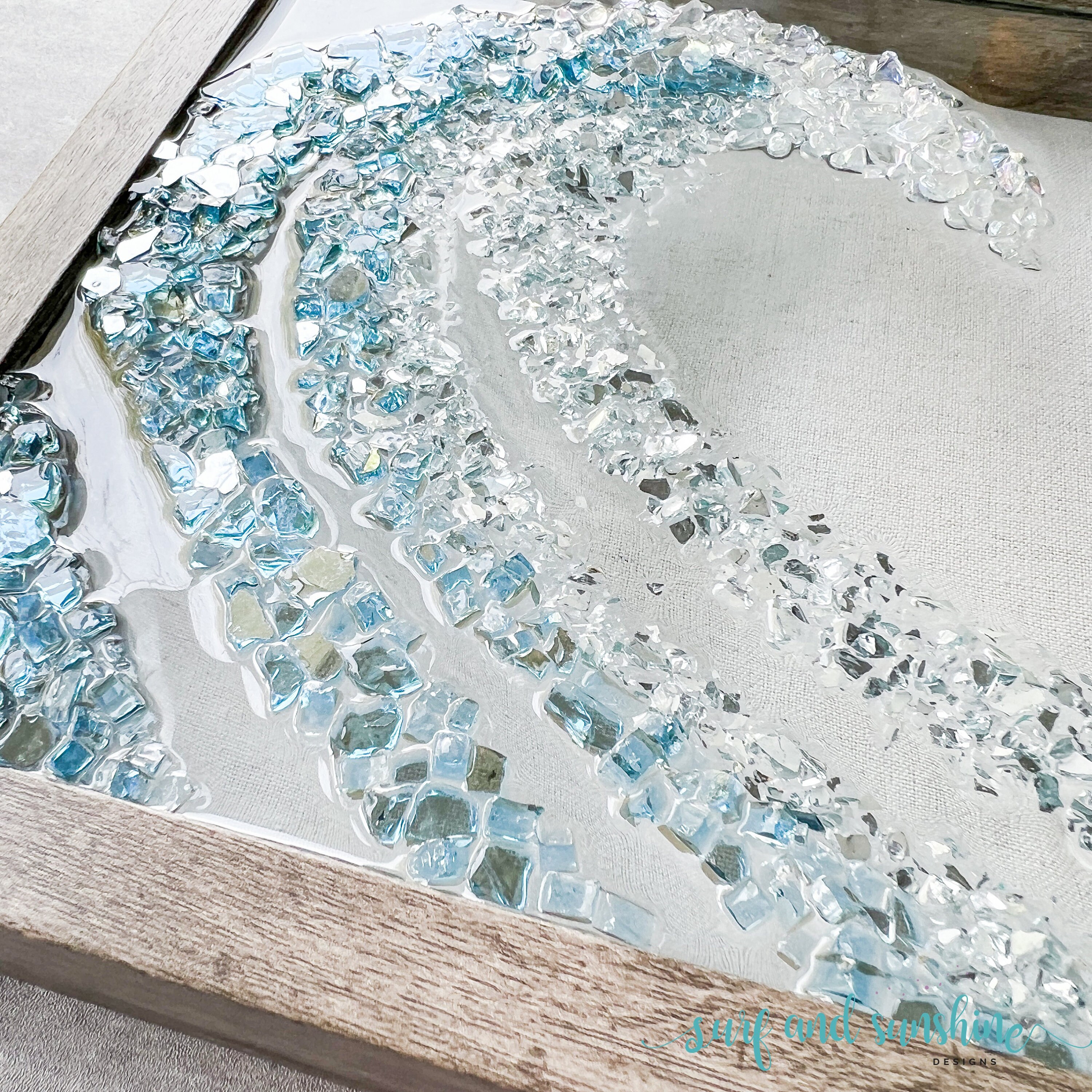 Handmade Ocean Wave Crushed Glass Art | Coastal Decor | Beach Art