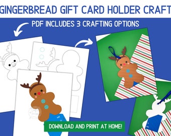 Gingerbread Man Reindeer DIY Gift Card Holder Template | Christmas Activity | Printable | Instant Download