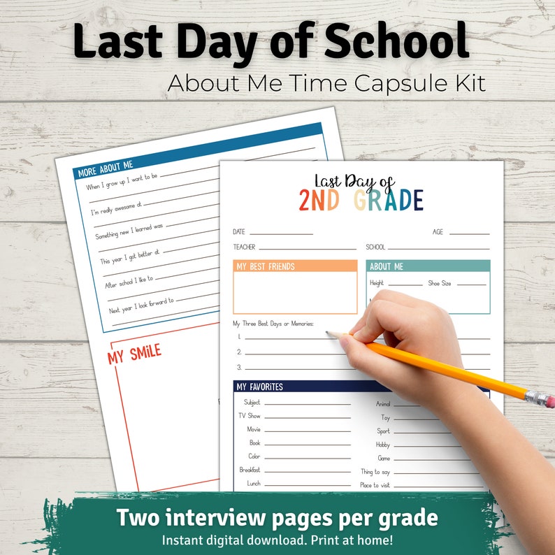 Last Day of School Interview All Grades Time Capsule Bundle Questionnaire Printable Instant Download image 4