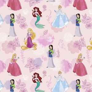 NEW. Disney Princess Collage 100% Cotton Fabric **Ships from California ##Click Item Details