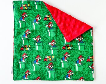 Nintendo Super Mario Flannel Baby Blanket Lovey 12"x12" | Super Soft Luxe Minky, Faux Fur or Sherpa | Security Object