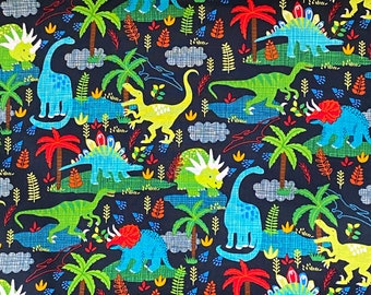 Nuovo. Dinos su tessuto di cotone navy / dinosauro **Navi dalla California ##Click dettagli dell'oggetto