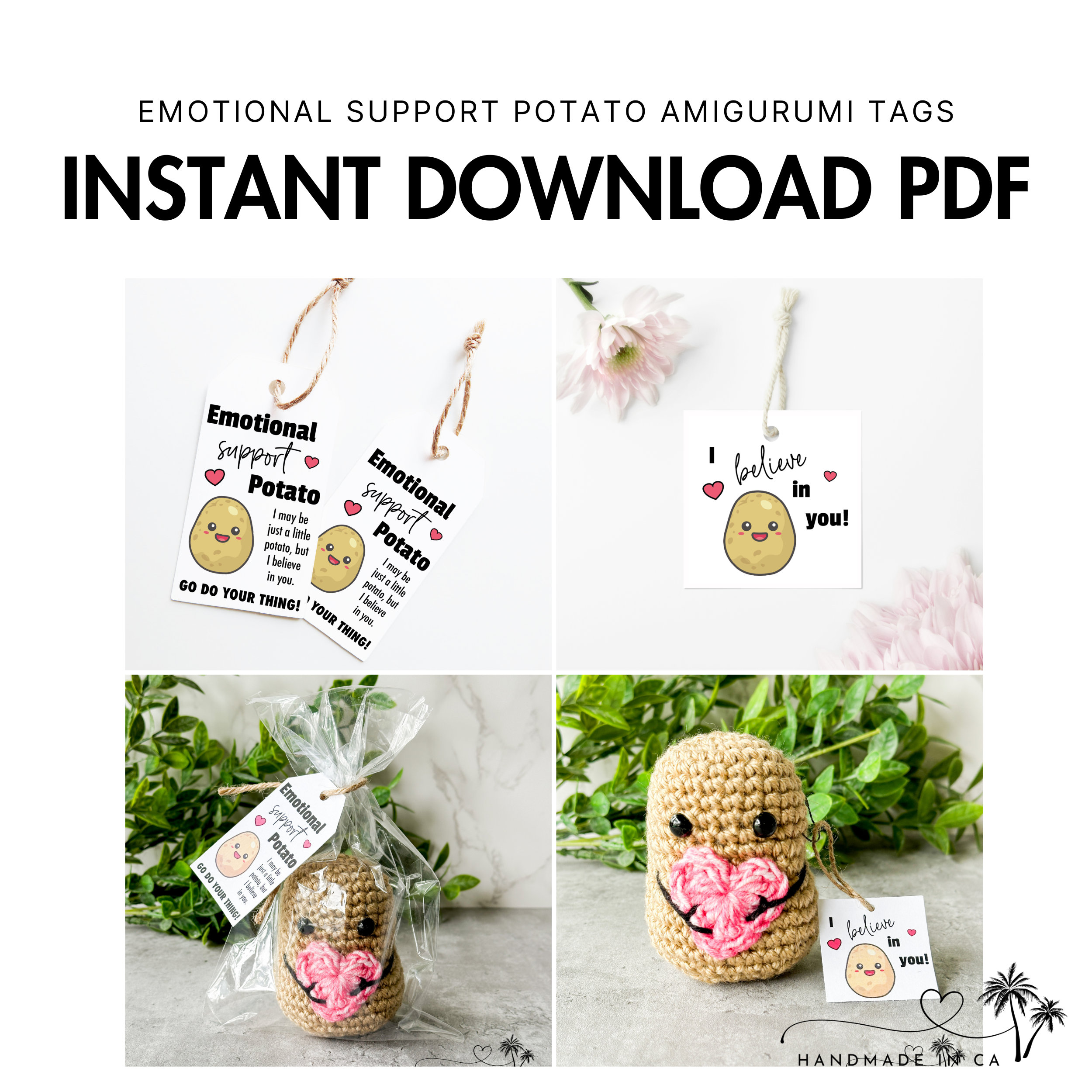 32 Potato Crochet Patterns: Spud Amigurumi, Desk Buddies, Play Food, and Clever Gag Gifts 8 Emotional Support Potato Tags Display Cards Amigurumi