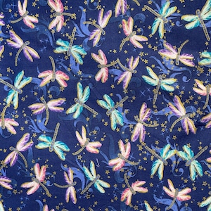 NUEVA Libélulas con detalles dorados Tejido 100 % algodón **Envío rápido desde CA ##Haga clic en Detalles del artículo