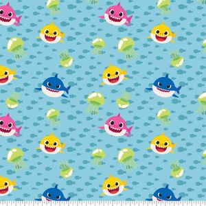 NEW. Baby Shark Fish School 100% Cotton Fabric **Ships Fast from California ##Click Item Details