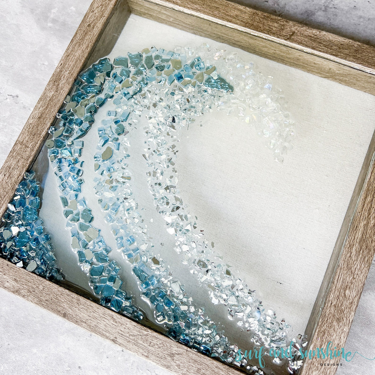 Handmade Ocean Wave Crushed Glass Art | Coastal Decor | Beach Art ...
