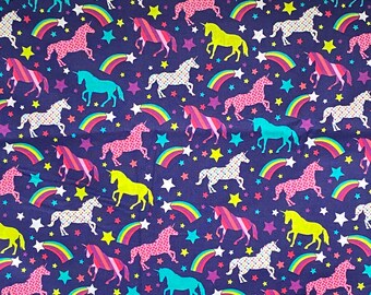 NOVITÀ. Unicorni a fantasia su tessuto viola 100% cotone **Spedito dalla California ##Clicca sui dettagli dell'articolo