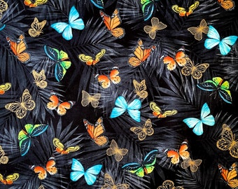 NEW. Gold Metallic Butterflies on Black 100% PREMIUM Cotton Fabric ***Ships from California ##Click Item Details