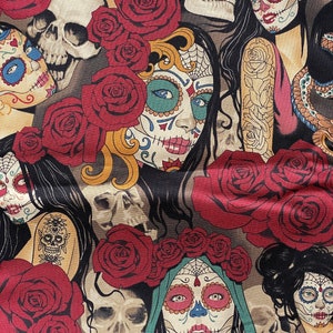Alexander. Henry Nocturna Tattoo Sugar Skull Girls Halloween 100 % Baumwollstoff **Schiffe aus Kalifornien #Click Artikel Details