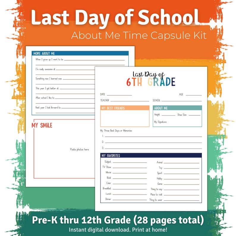 Last Day of School Interview All Grades Time Capsule Bundle Questionnaire Printable Instant Download image 3