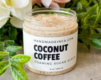 NO MESS Coconut + Coffee Foaming Sugar Scrub 9oz | Handmade | Natural Ingredients