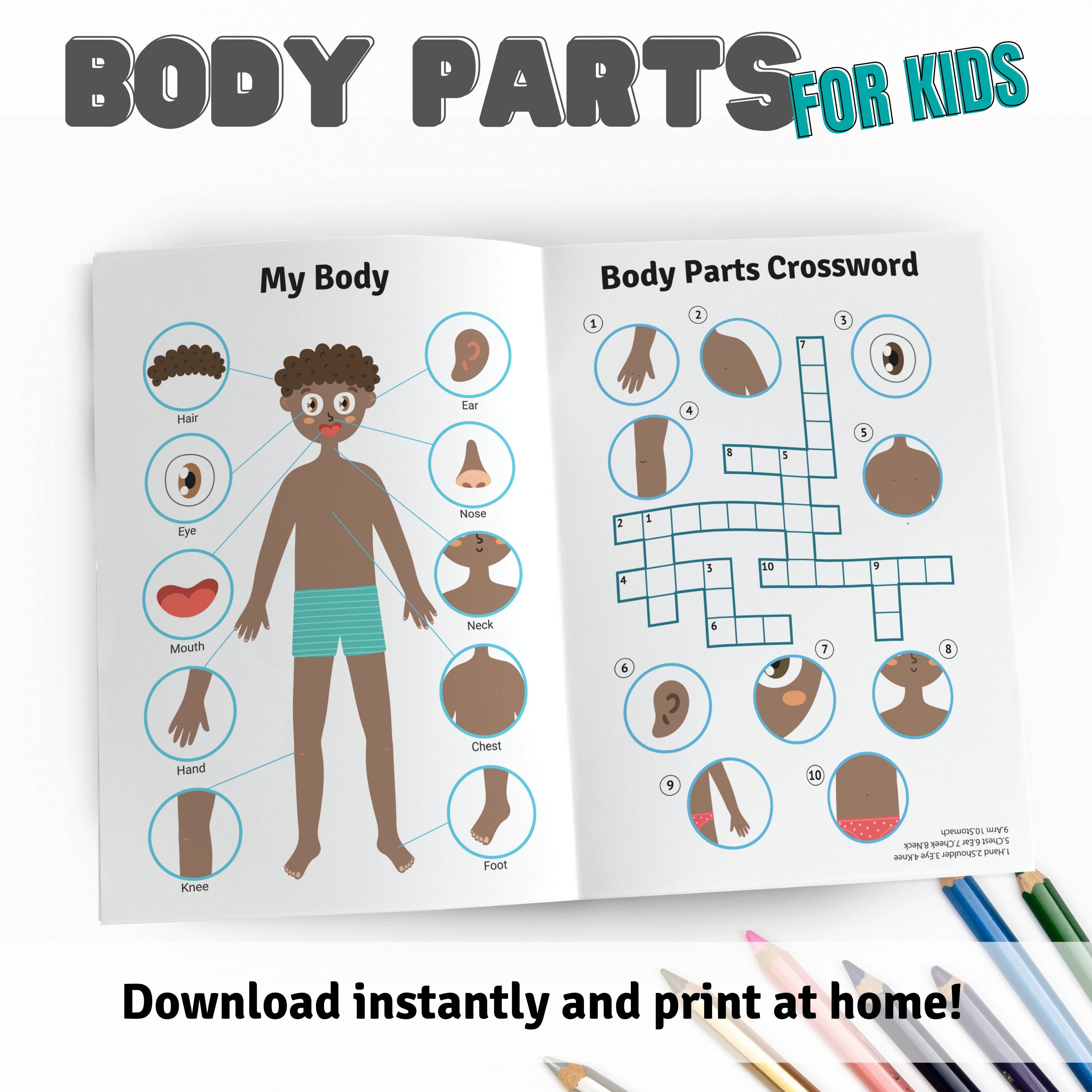 Body Parts Activities For Kids Bundle Dark Skin Tone Etsy