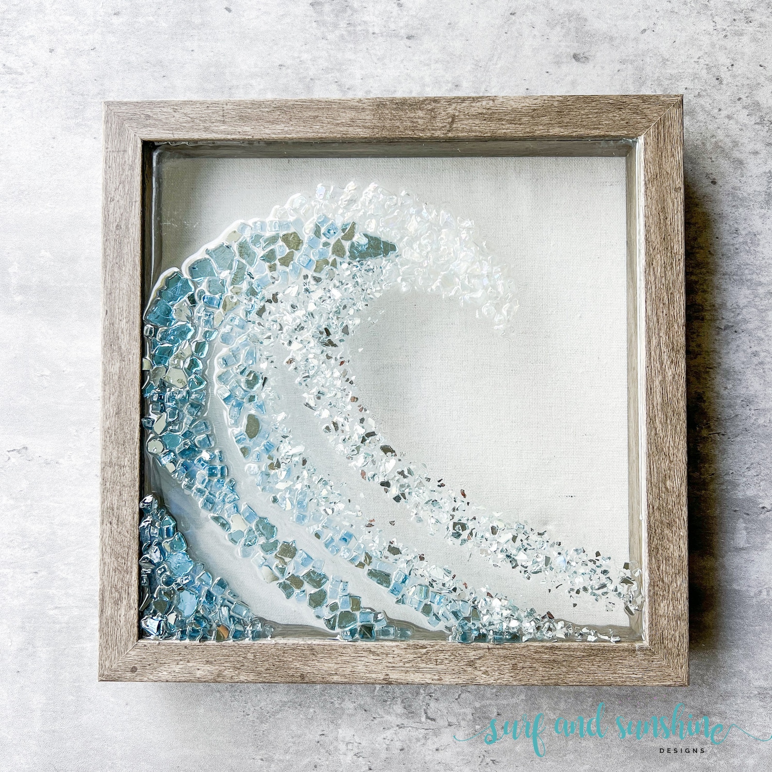 Handmade Ocean Wave Crushed Glass Art | Coastal Decor | Beach Art ...