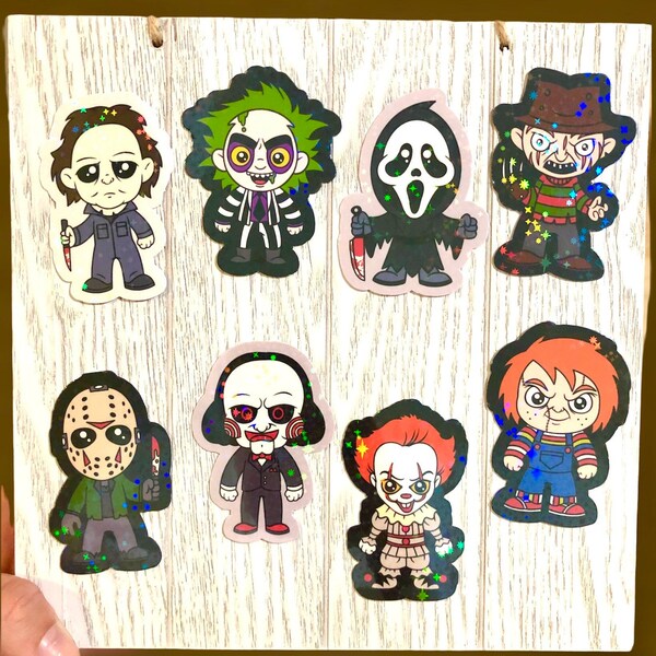 Cute Horror Movie Character Stickers | Vinyl Stickers | Holographic Sticker Pack | Horror Movie Bundle | Mini Horror Characters