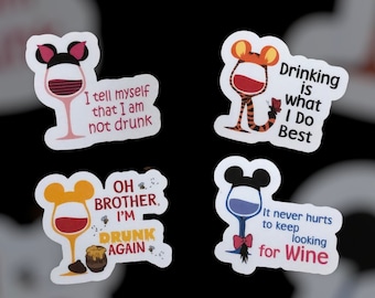 Winnie the Pooh Wine Glass Stickers | Disney Mickey Ears | Water Resistant Vinyl | Piglet | Eeyore | Tigger