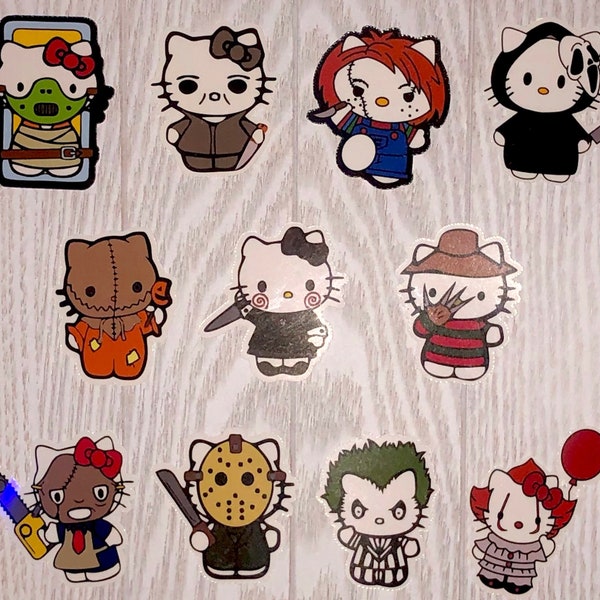 Horror Kitty Stickers | Holographic Vinyl Stickers | Mini Sticker Pack | Halloween Characters | HK Horror | Stationary Stickers | Kawaii