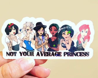 Not Your Average Disney Princess Stickers, Disney Princess with Tattoos, Disney Princesses, Water Resistant Vinyl Stickers