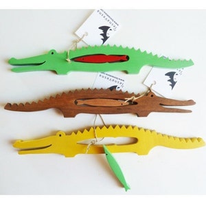 Natural walnut wood music instrument Crocodile & colored fish, personalized montessori or waldorf toy SIZE L image 9