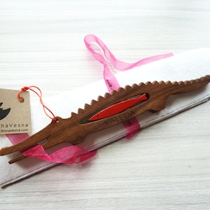 Natural walnut wood music instrument Crocodile & colored fish, personalized montessori or waldorf toy SIZE L image 6