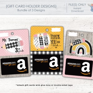 3 TEACHER Gift Card Designs Buffalo Plaid Pencil Rainbow Teacher Gift Attach Gift Card Sublimation Digital Download File PNG image 3