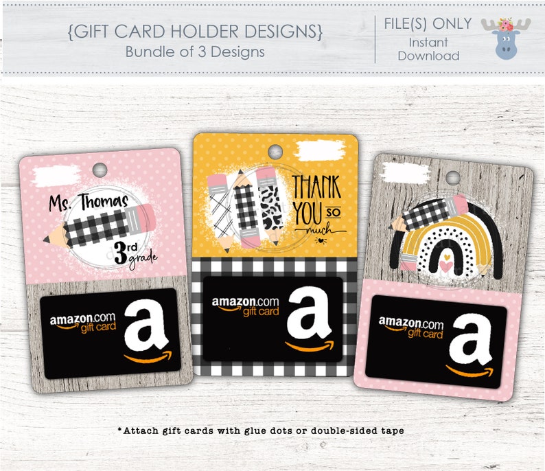 3 TEACHER Gift Card Designs Buffalo Plaid Pencil Rainbow Teacher Gift Attach Gift Card Sublimation Digital Download File PNG image 3