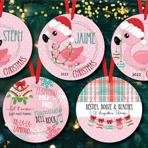 Flamingo Bundle • 5 Designs - Christmas Ornaments • Round/Circle • Flamingo Ho Ho ==&gt; Sublimation Digital Download Design File PNG
