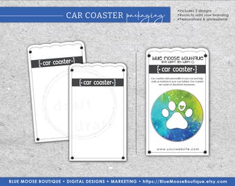 CAR COASTER PACKAGING Design - Singles - Scalloped Top Edge • Template • Print & Cut or Hand-Trim • Template Sublimation File png