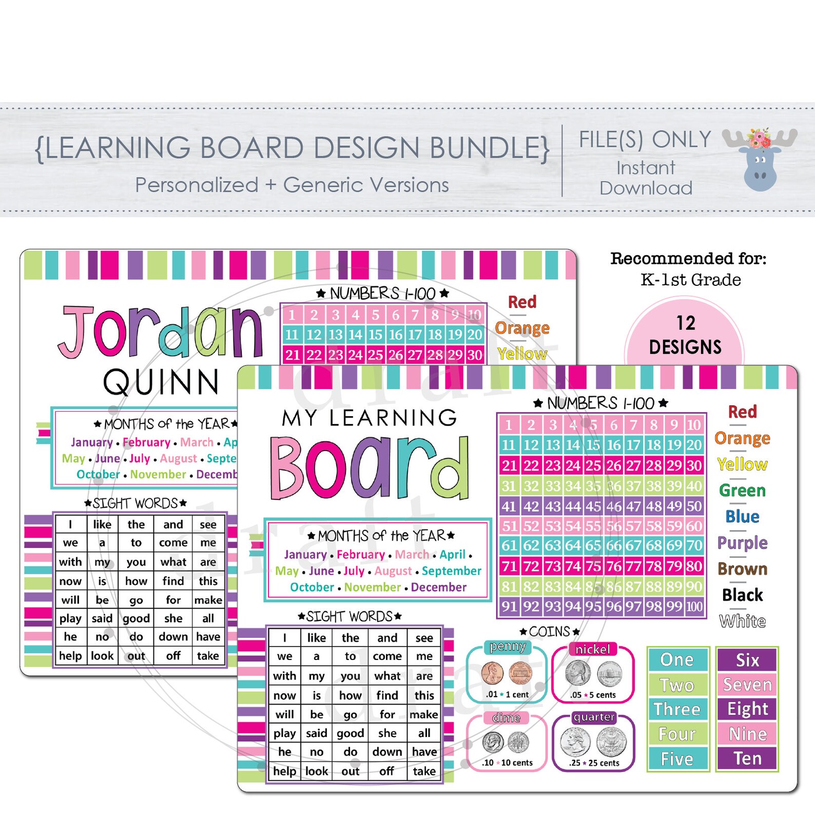 LEARNING BOARD BUNDLE of 12 Designs • Dry Erase Boards • Multiplication ...