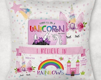 UNICORNS • Book Pillow Design • 8"H Pocket • Rainbows Fairytales • Story Book - Sublimation File Design - png Files Digital Download