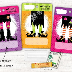 3 HALLOWEEN Geschenkkarten Designs • Hexenbeine • Bringen Sie gerolltes Geld oder Lippenbalsam an • Sublimation Digital Download Datei PNG