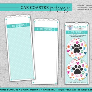 2 Pale Aqua CAR COASTER PACKAGING Designs • Borda superior recortada • Duplas • Cor • Imprimir e cortar ou aparar à mão • Arquivo de sublimação de modelo png