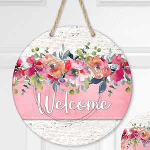 2 Floral Door Hanger Designs • Round • Welcome & Blank Flowers • Rustic • Digital Download Sublimation Template Design png