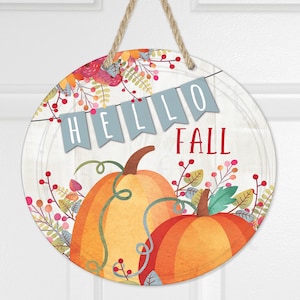 2 Round Fall Door Hanger Designs - 2 Designs - Hello Fall -- Rustic - Sublimation Digital Download - png