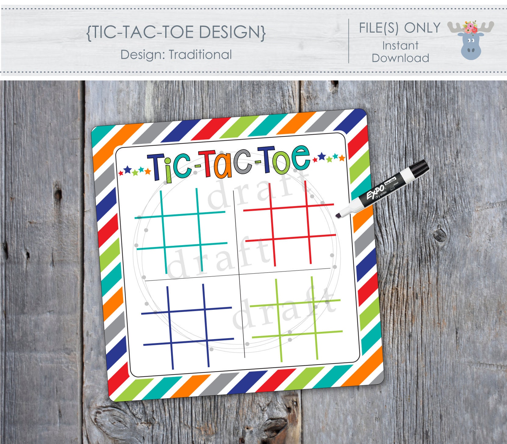 Tic tac toe board and 10 chips (size 5x5)- Sublimation Blank