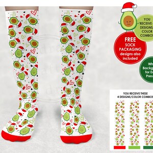 GUACAMOLE / AVOCADO Socks Design • Fun & Silly Guac Sock • Santa Hat • Christmas • Sublimation png file