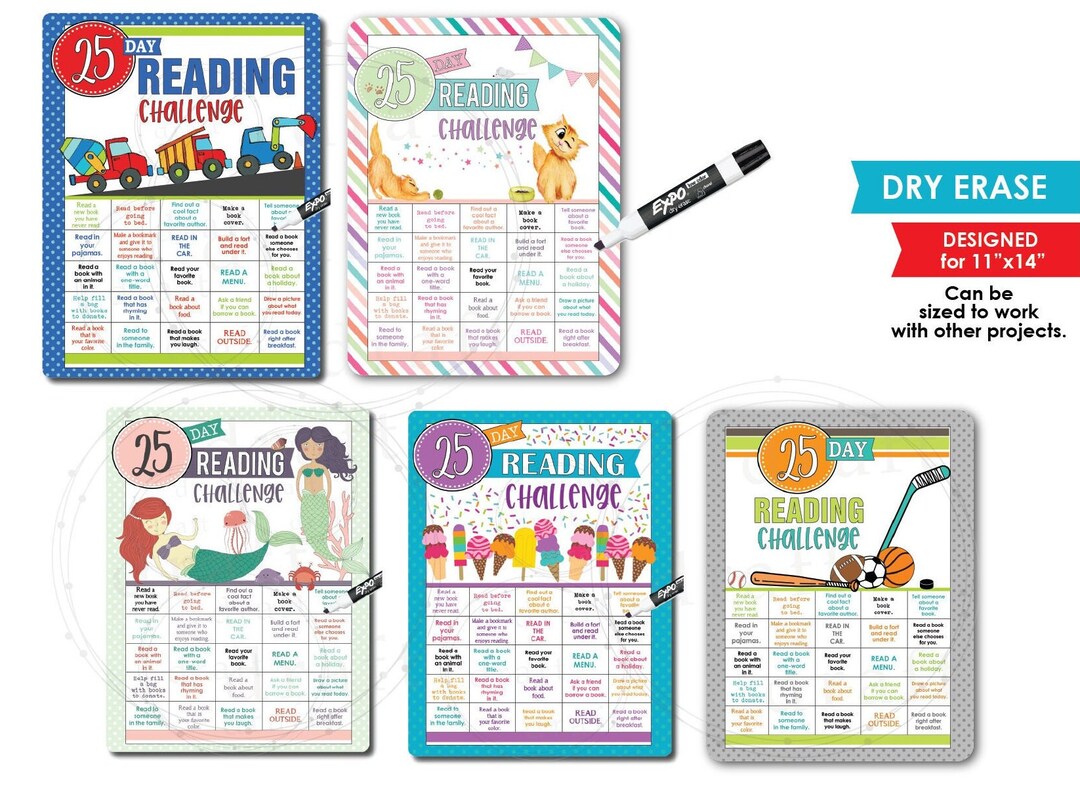 Bundle 2 ==> 25 Day Reading Challenge Board • 5 Designs • Supplemental ...