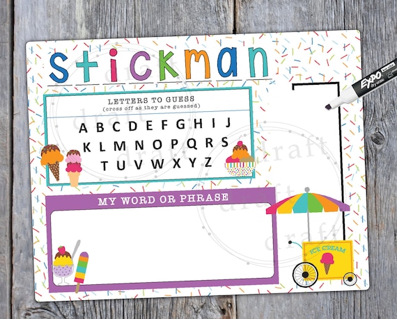 STICKMAN Game Design • Ice Cream Theme • Dry Erase Board • Kid Gifts • Sublimation Designs • png File(s) • Digital Download