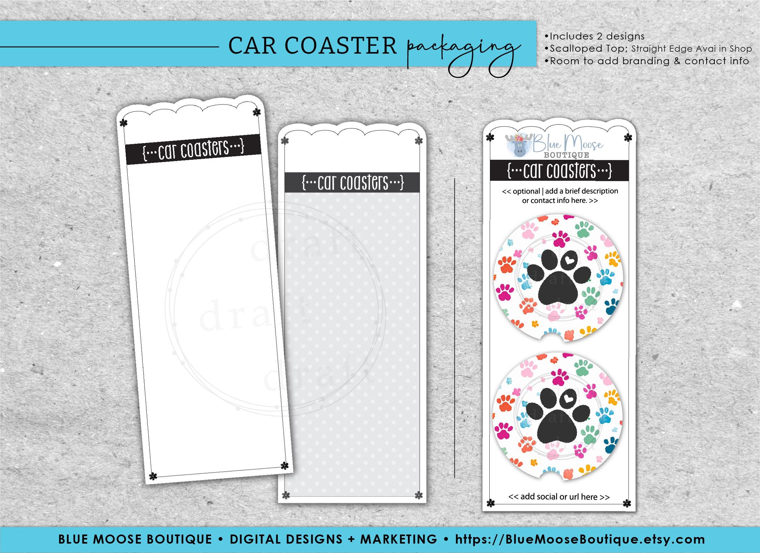 2 CAR COASTER PACKAGING Designs • Scalloped Top • Traditional • Doubles •  Template • Print \u0026 Cut or Use Scissors • Sublimation File Png - Etsy Finland, image size:2423x1765