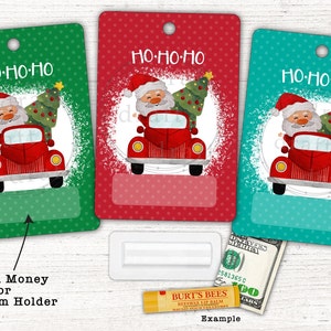3 Weihnachtsgeschenkkarten Designs • Weihnachtsmann ==> Gerolltes Geld oder Lippenbalsam anhängen • Sublimation Digital Download Datei PNG