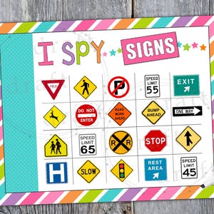 I SPY SIGNS Designs • Whimsy Colors • Car/Travel Activities Games • Dry Erase Board • Digital Download Sublimation png File