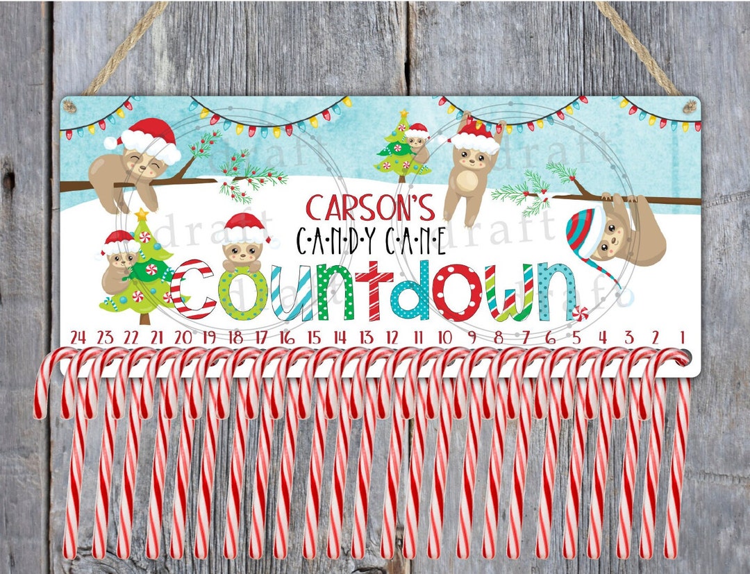 25 Day CANDY CANE COUNTDOWN Sloth Designs Rectangle Board Sign Candy