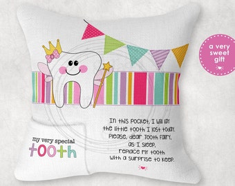 TOOTH FAIRY Pillow Design • Kids • Toothfairy • Pinks • Personalize • Lost Tooth • Template Sublimation Digital Files pngs