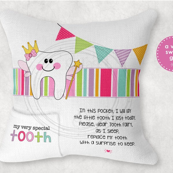 TOOTH FAIRY Pillow Design • Kids • Toothfairy • Pinks • Personalize • Template Sublimation Digital Files pngs