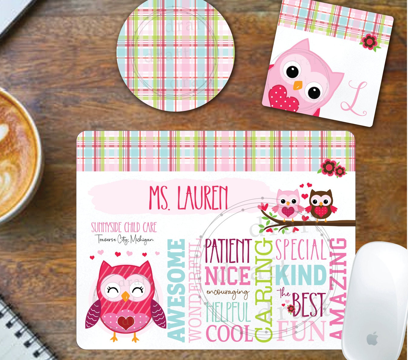 TEACHER Appreciation - Owls Mousepad Desk Set Designs &bull; 3 Coordinating Files &bull; Coasters &b