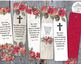 6 FAITH Spanish Bookmark Designs • Floral • Christian • Book Lover • Includes 2 Sizes for Each • Digital Download • Sublimation File png