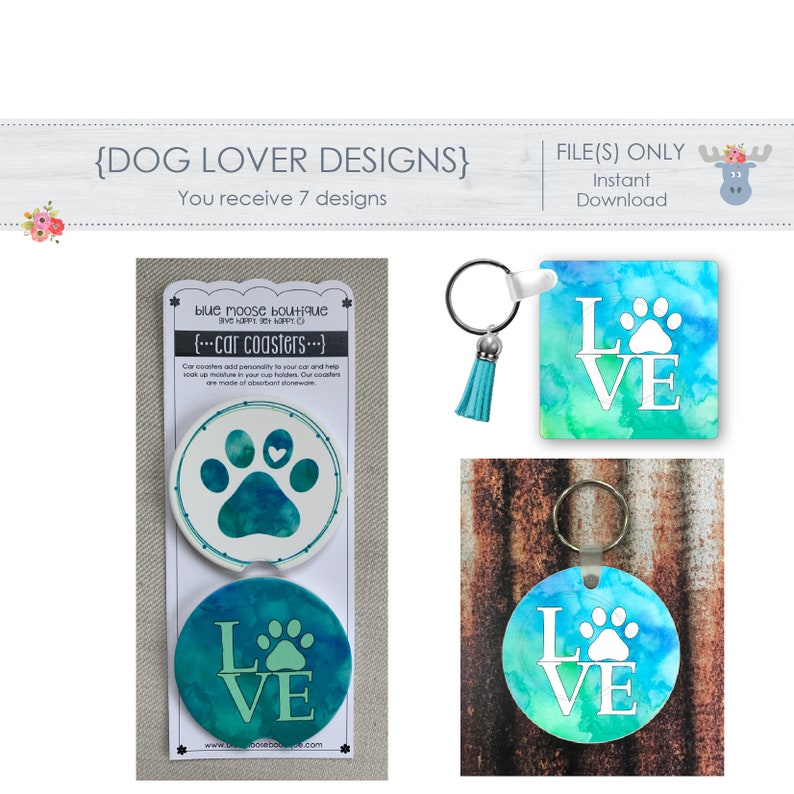 Download Car Coaster Sublimation Templates Dog Lover Designs | Etsy